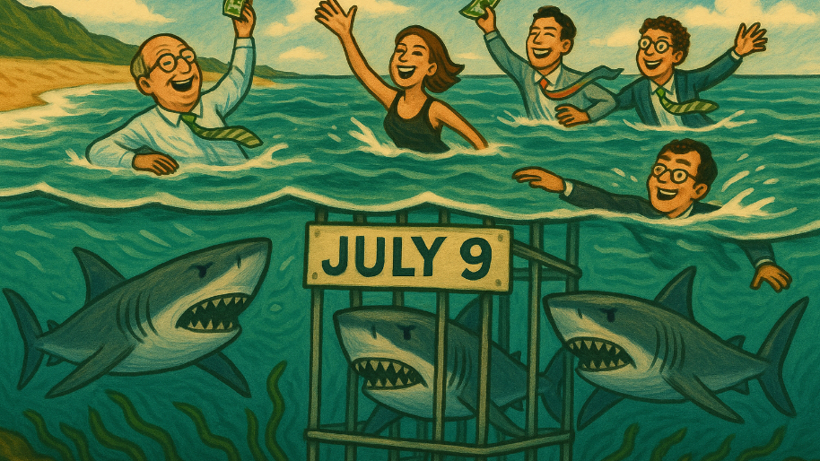 You Can Pretend The Water’s Safe… But the Ocean’s Full of Tariff Sharks and July 9 Is Feeding Time