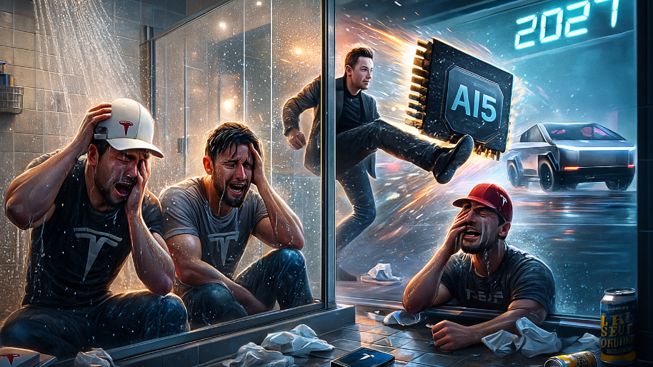 Tesla Bros Cry in the Shower After Elon Delays Cybercab Once Again and Drop-Kicks AI5 Into 2027