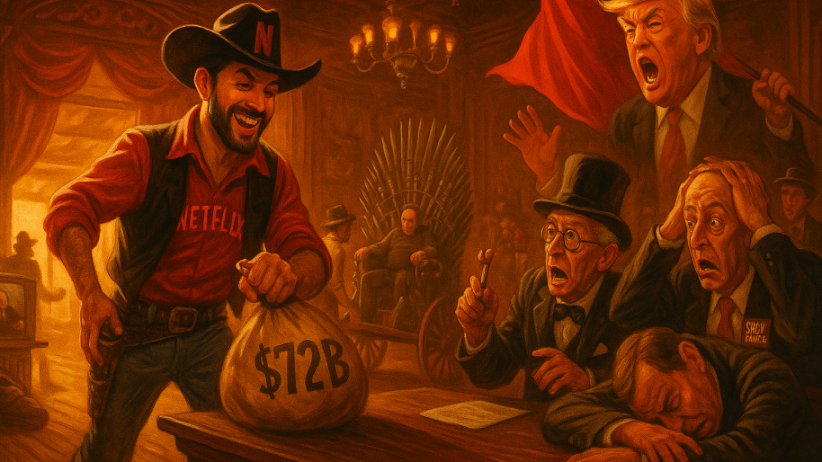 Final Tally: Netflix Buys Hollywood’s Soul for $72B… Donnie Politics Waves His Red Flag