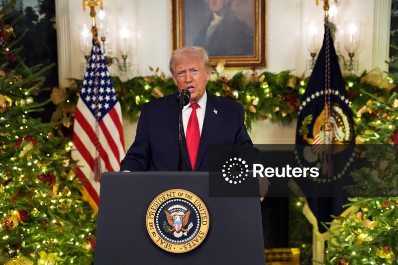 In holiday speech, Trump highlights victories amid sinking approval ratings