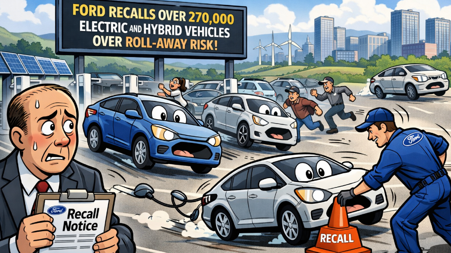 Ford Recalls Over 270,000 Electric and Hybrid Vehicles Over Roll-Away Risk