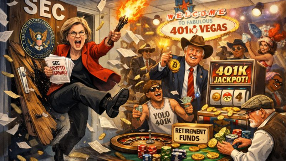 Liz Warren Kicks in SEC Door As “Wild West” Meme Coins Invade America’s Suit-and-Tie 401(k)s