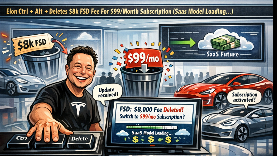 Elon Ctrl + Alt +Deletes $8k FSD Fee For $99/Month Subscription (Saas Model Loading…)
