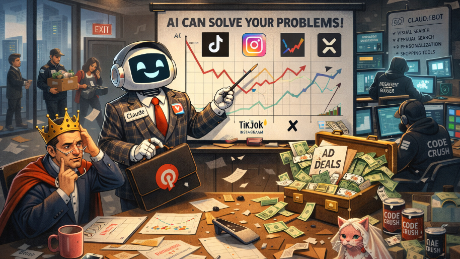 Pinterest’s Office Lights Go Dark… CEO Prompts Claude to Find Advertisers and Save the Stock Price