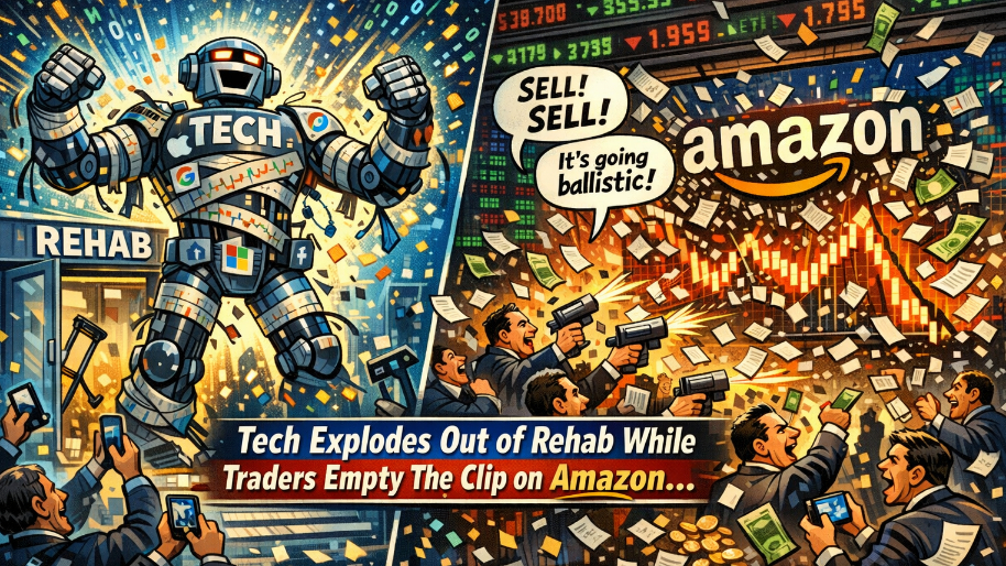 Tech Explodes Out of Rehab While Traders Empty The Clip on Amazon…