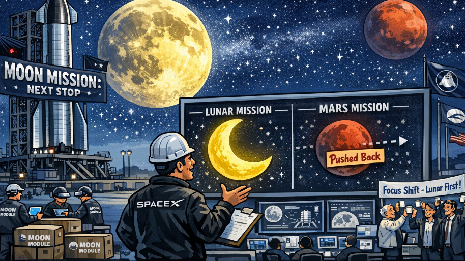 SpaceX Shifts Near-Term Focus to Moon Mission, Pushing Back Mars Timeline