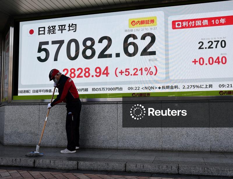 Japan stocks soar to record, super-long bonds steady in nod to Takaichi's 'responsible' stimulus