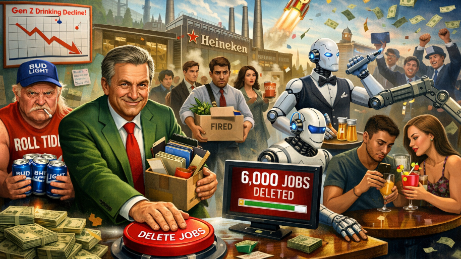Heineken CEO Hits “Delete” on 6,000 Jobs as Gen Z Ditches the 12-Pack… Promotes Robots to the Bar