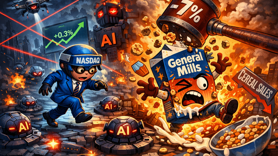 Final Tally: Nasdaq Tiptoes the AI Minefield for +0.3%… General Mills Gets Cereal-Killed (-7%)