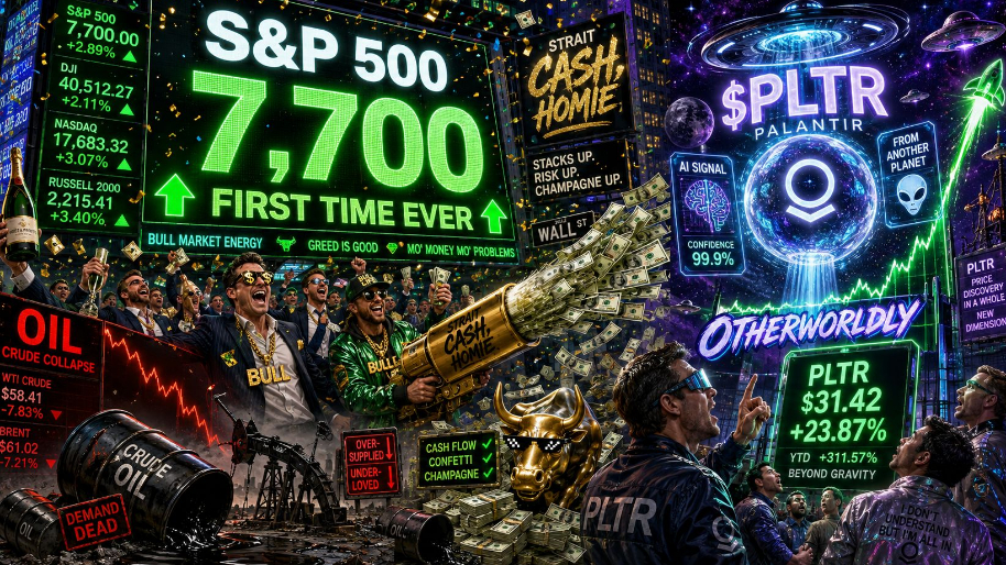 Strait Cash, Homie: S&P Clears 7,700 for the First Time Ever as Oil Tanks and $PLTR Goes "Otherworld