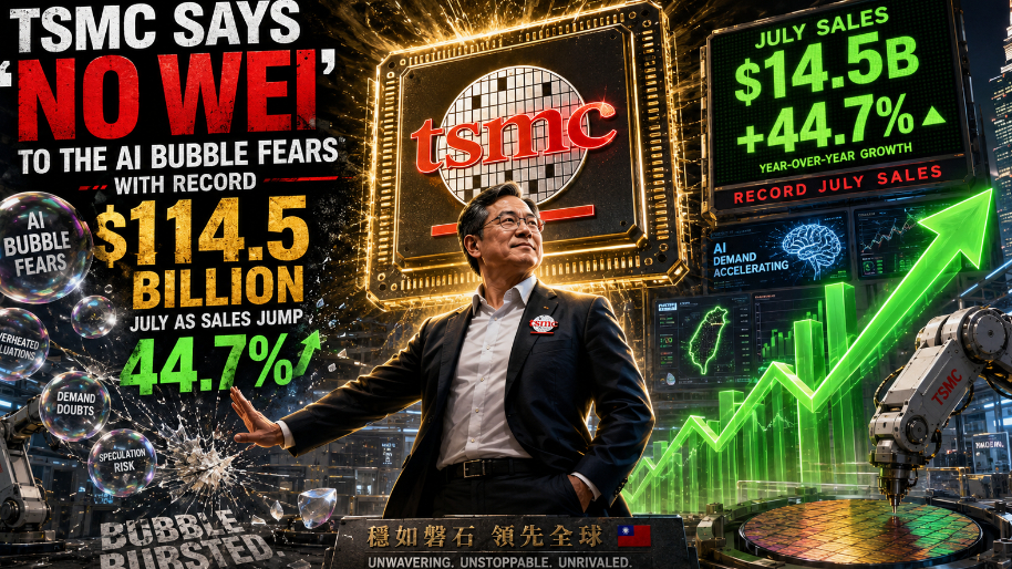 TSMC Says "No Wei" to the AI Bubble Fears with Record $14.5 Billion July as Sales Jump 44.7%