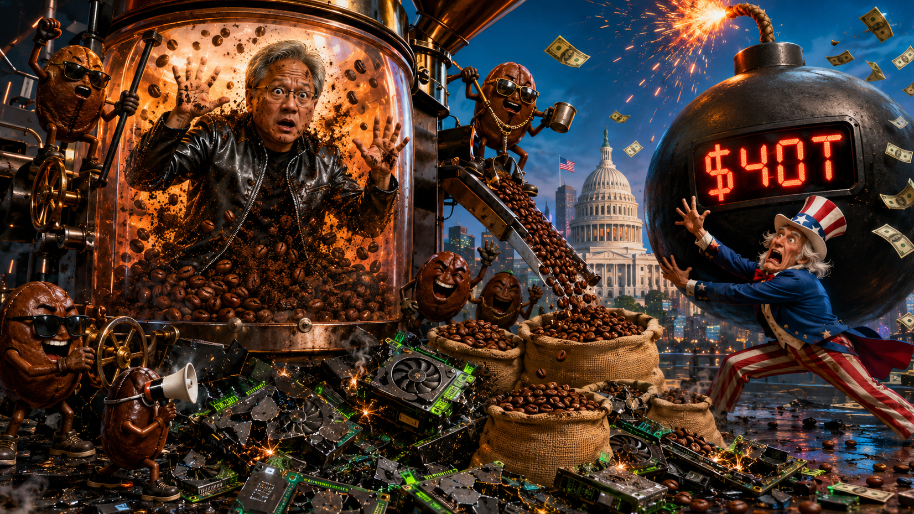 FT: Starbucks’ Chips Roast Jensen Huang Alive… America’s Debt Bomb Approaches $40T