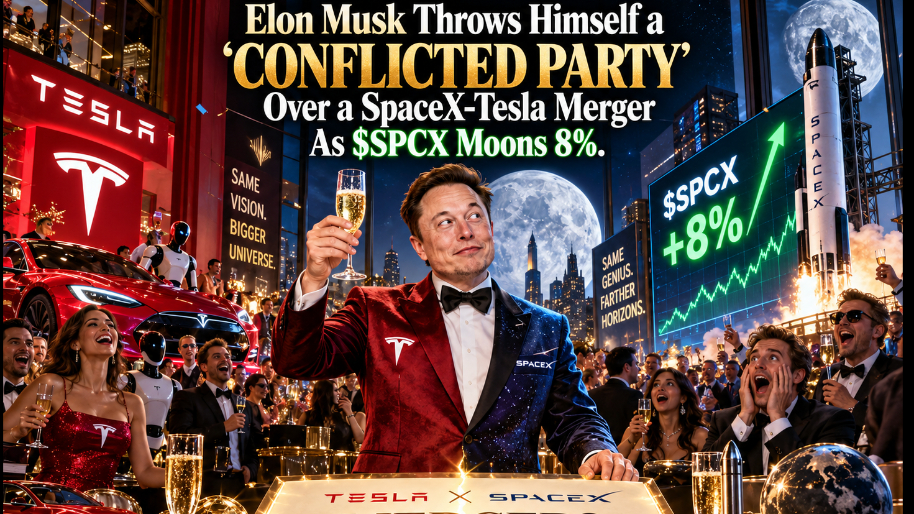 Elon Musk Throws Himself a ‘Conflicted Party’ Over a SpaceX-Tesla Merger As $SPCX Moons 8%