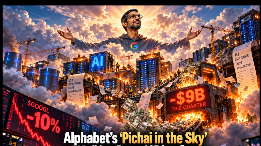 Alphabet’s ‘Pichai in the Sky’ AI Buildout Burns $9B in a Quarter as $GOOGL Sinks 10%