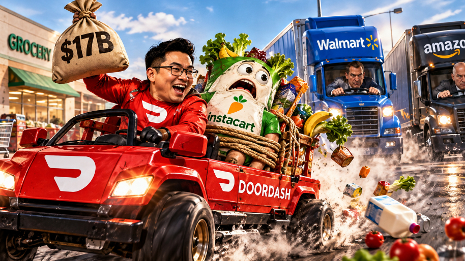 DoorDash (+5%) Drops $17B to Swallow Instacart as Walmart and Amazon Circle the Grocery Aisle