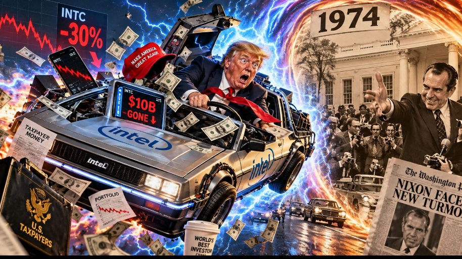 Intel’s 30% Crash Sends Donnie Buffett Through a Nixon-Era Time Portal (No Refunds on the DeLorean)